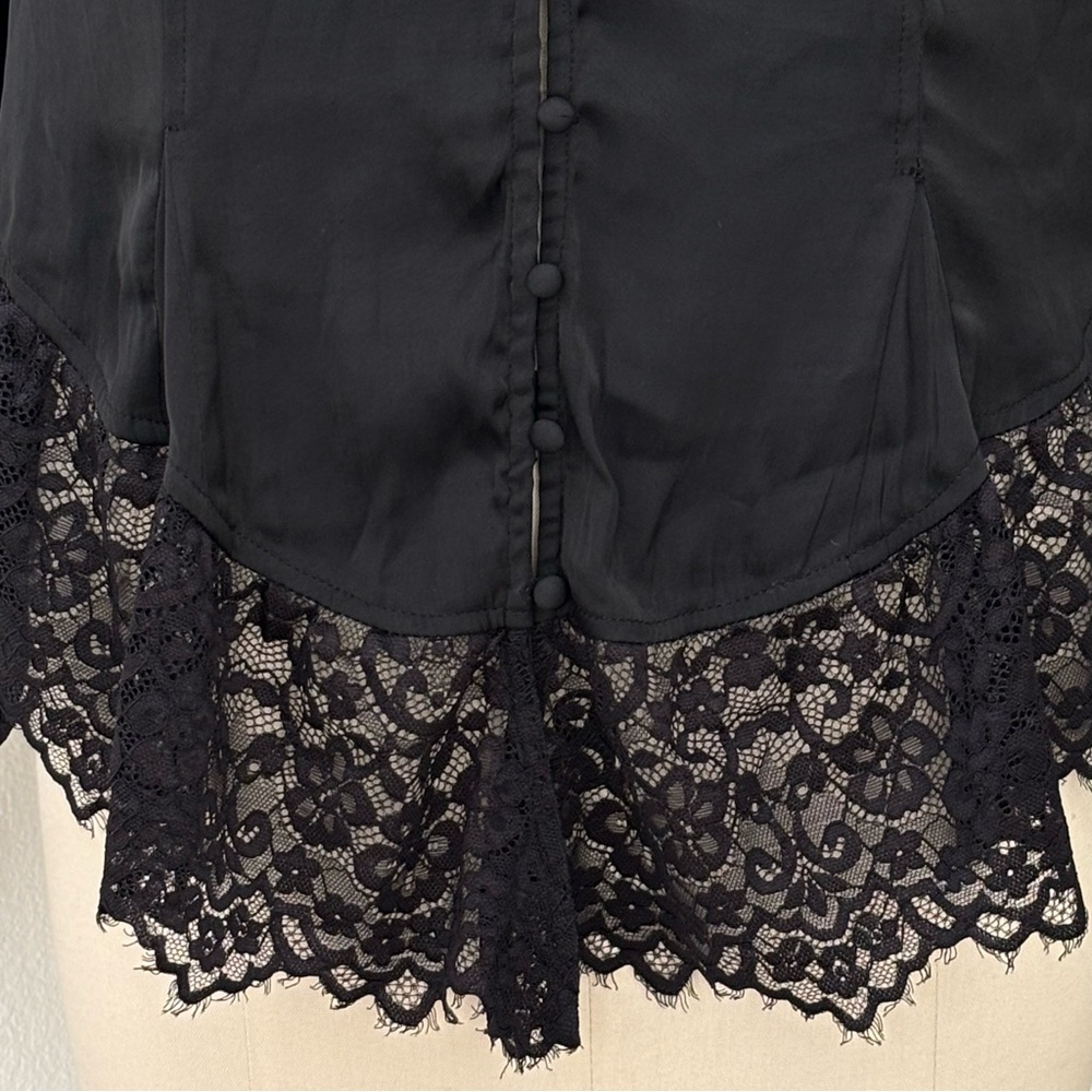 Free People Ester Lace Blouse NWT Silky Black Eyelash Lace Covered Buttons M - Picture 3 of 9